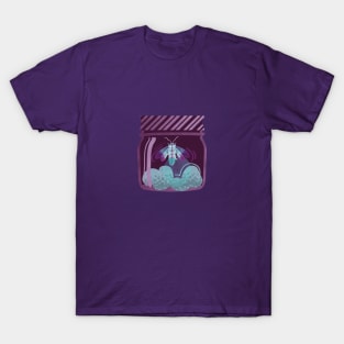 Glowing in the moss // spot illustration // purple background jar with lightning firefly bug quirky whimsical and bioluminescence lampyridae beetle T-Shirt